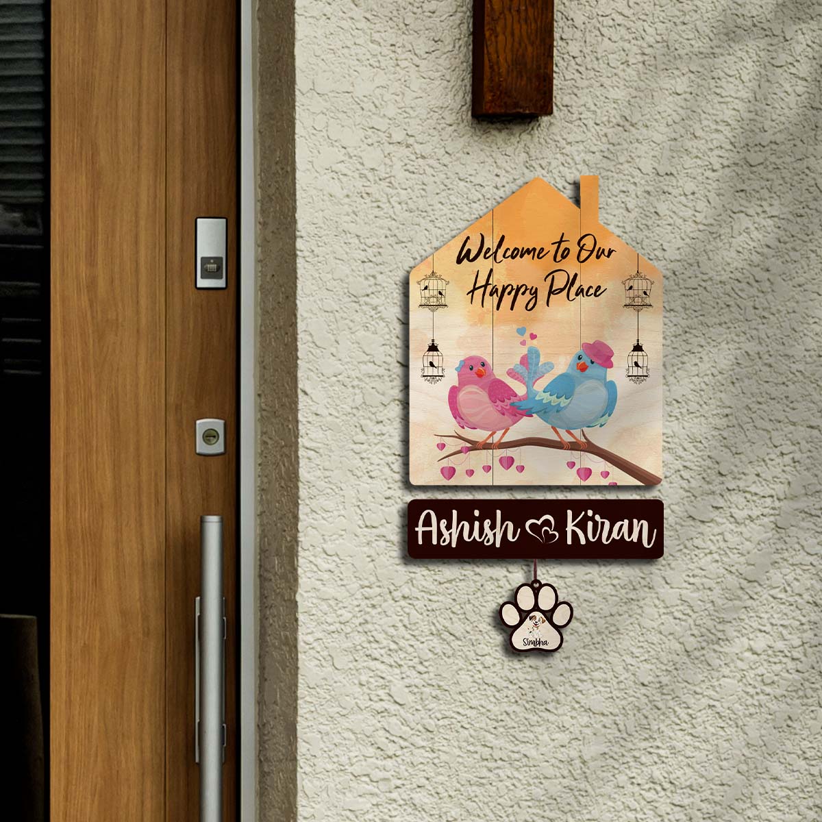 Dog Name Plate Design – Couple Hut with Pet Paw Tag - Sblossom