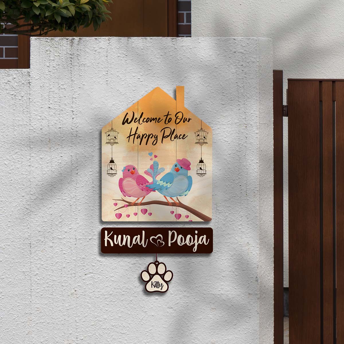 Dog Name Plate Design – Couple Hut with Pet Paw Tag - Sblossom