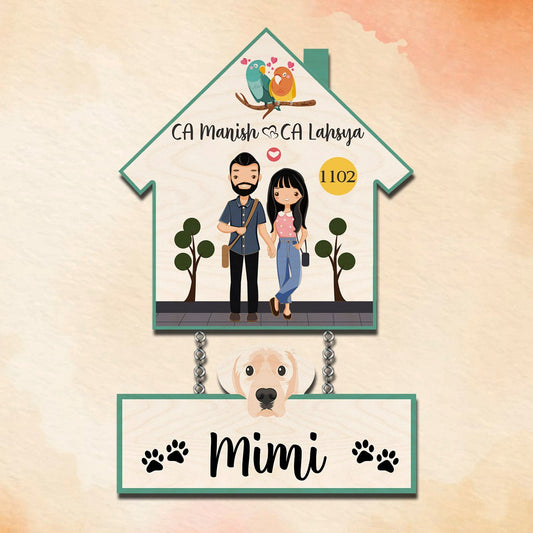 Dog Name Plate with Couple Name– House Hanging Set with Pet Tag - Sblossom