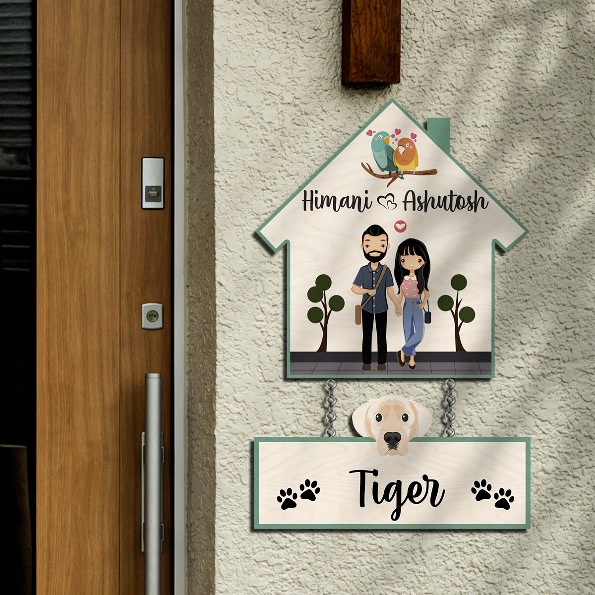 Dog Name Plate with Couple Name– House Hanging Set with Pet Tag - Sblossom