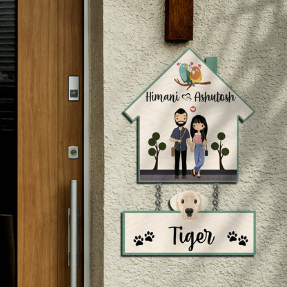 Dog Name Plate with Couple Name– House Hanging Set with Pet Tag - Sblossom