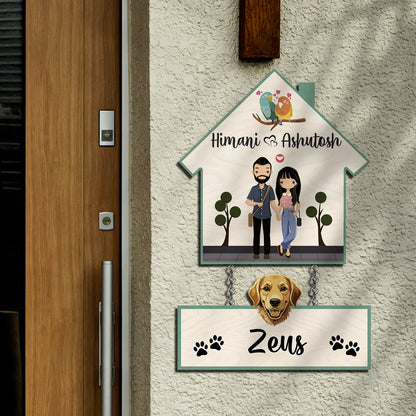 Dog Name Plate with Couple Name– House Hanging Set with Pet Tag - Sblossom
