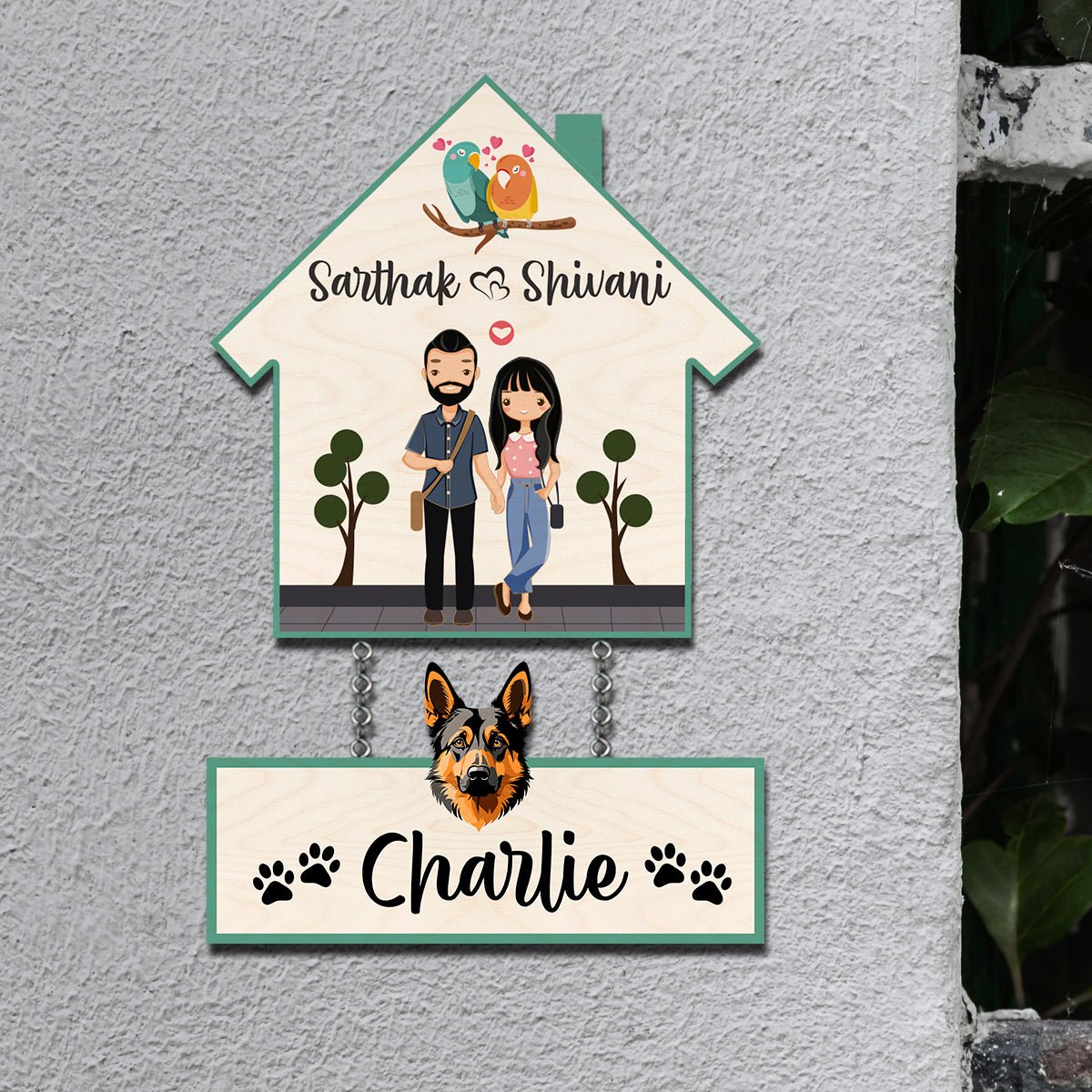 Dog Name Plate with Couple Name– House Hanging Set with Pet Tag - Sblossom