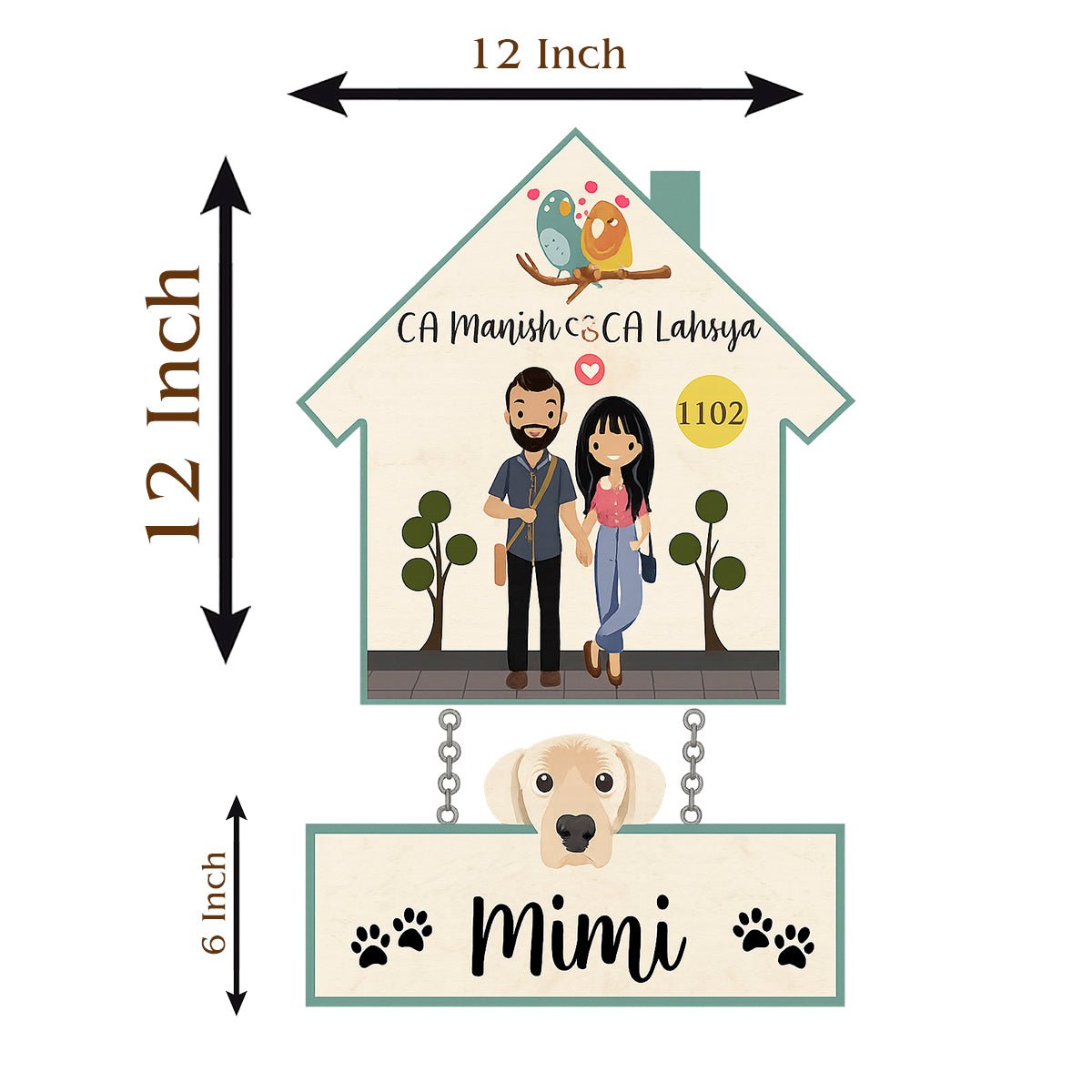 Dog Name Plate with Couple Name– House Hanging Set with Pet Tag - Sblossom