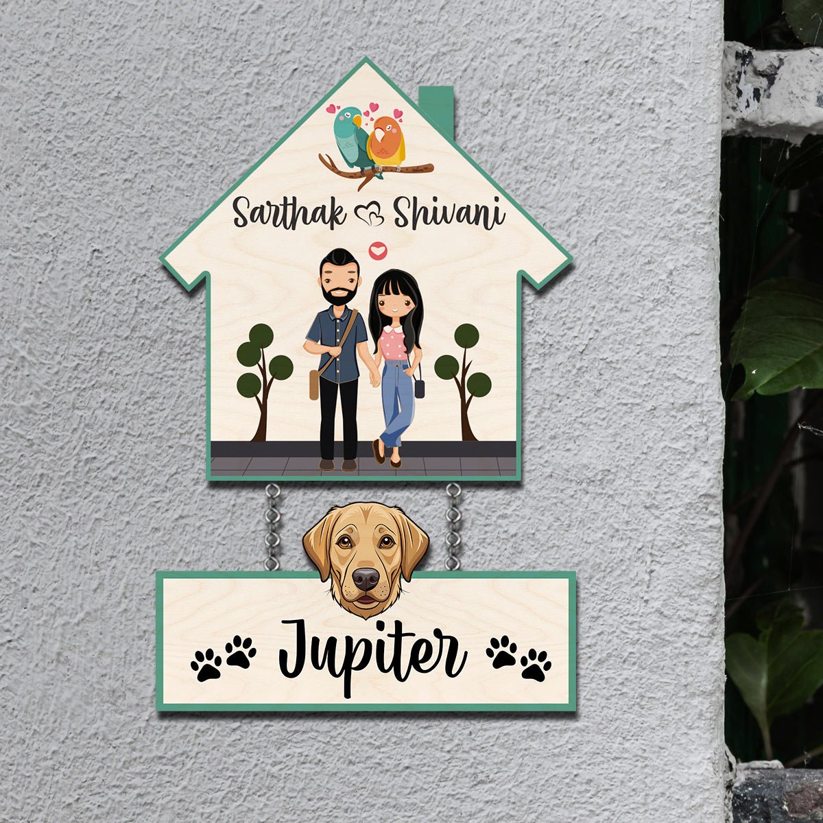 Dog Name Plate with Couple Name– House Hanging Set with Pet Tag - Sblossom