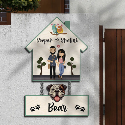 Dog Name Plate with Couple Name– House Hanging Set with Pet Tag - Sblossom