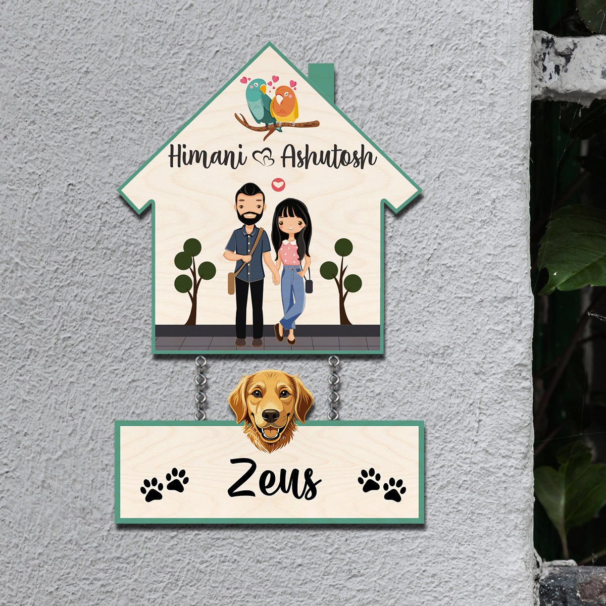 Dog Name Plate with Couple Name– House Hanging Set with Pet Tag - Sblossom