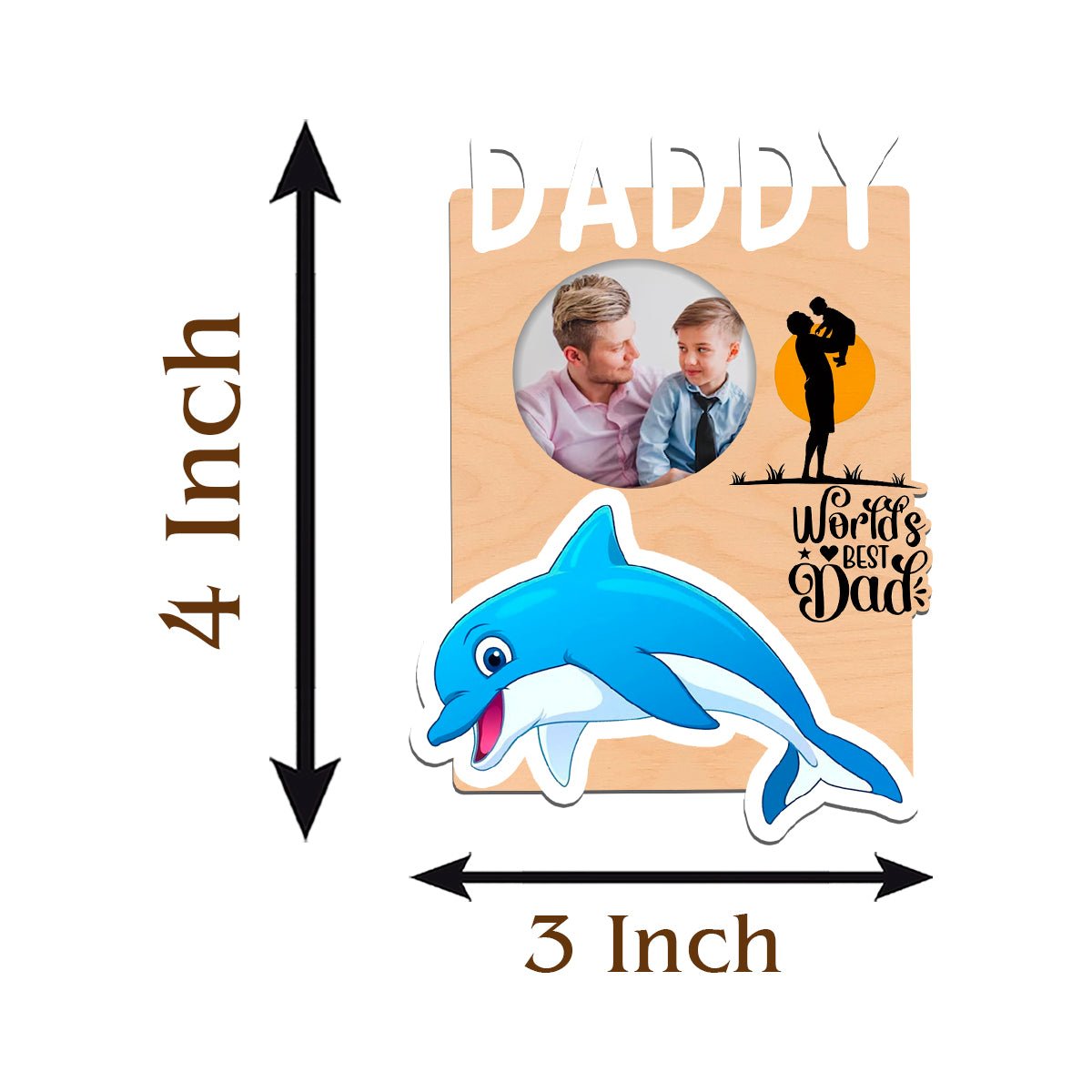 Dolphin Daddy Fridge Magnet – Wooden Photo for Father - Sblossom