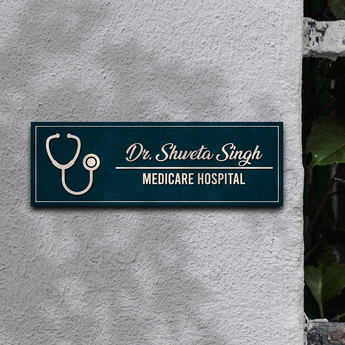 Dr Name Plate for Hospital – Teal Stethoscope in 3D - Sblossom
