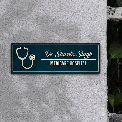 Dr Name Plate for Hospital – Teal Stethoscope in 3D - Sblossom