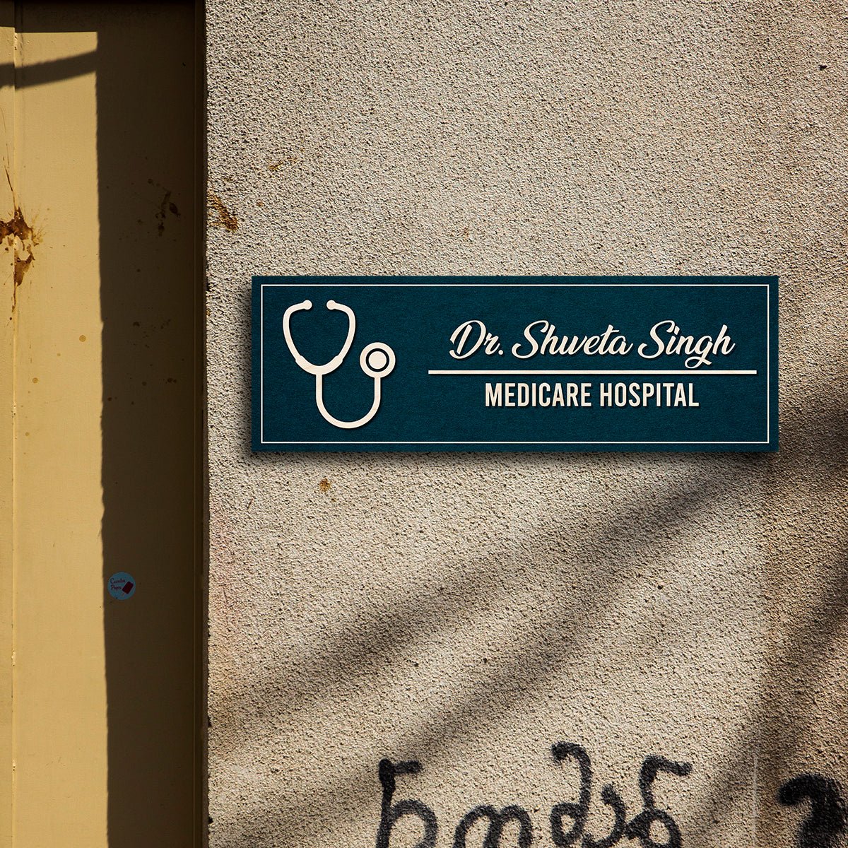 Dr Name Plate for Hospital – Teal Stethoscope in 3D - Sblossom