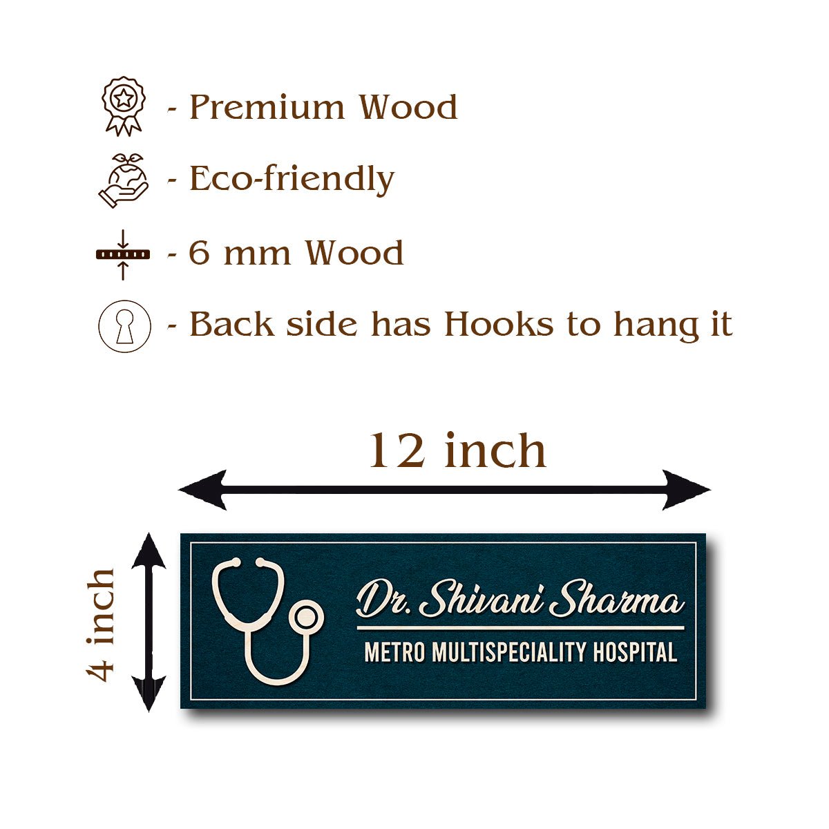 Dr Name Plate for Hospital – Teal Stethoscope in 3D - Sblossom