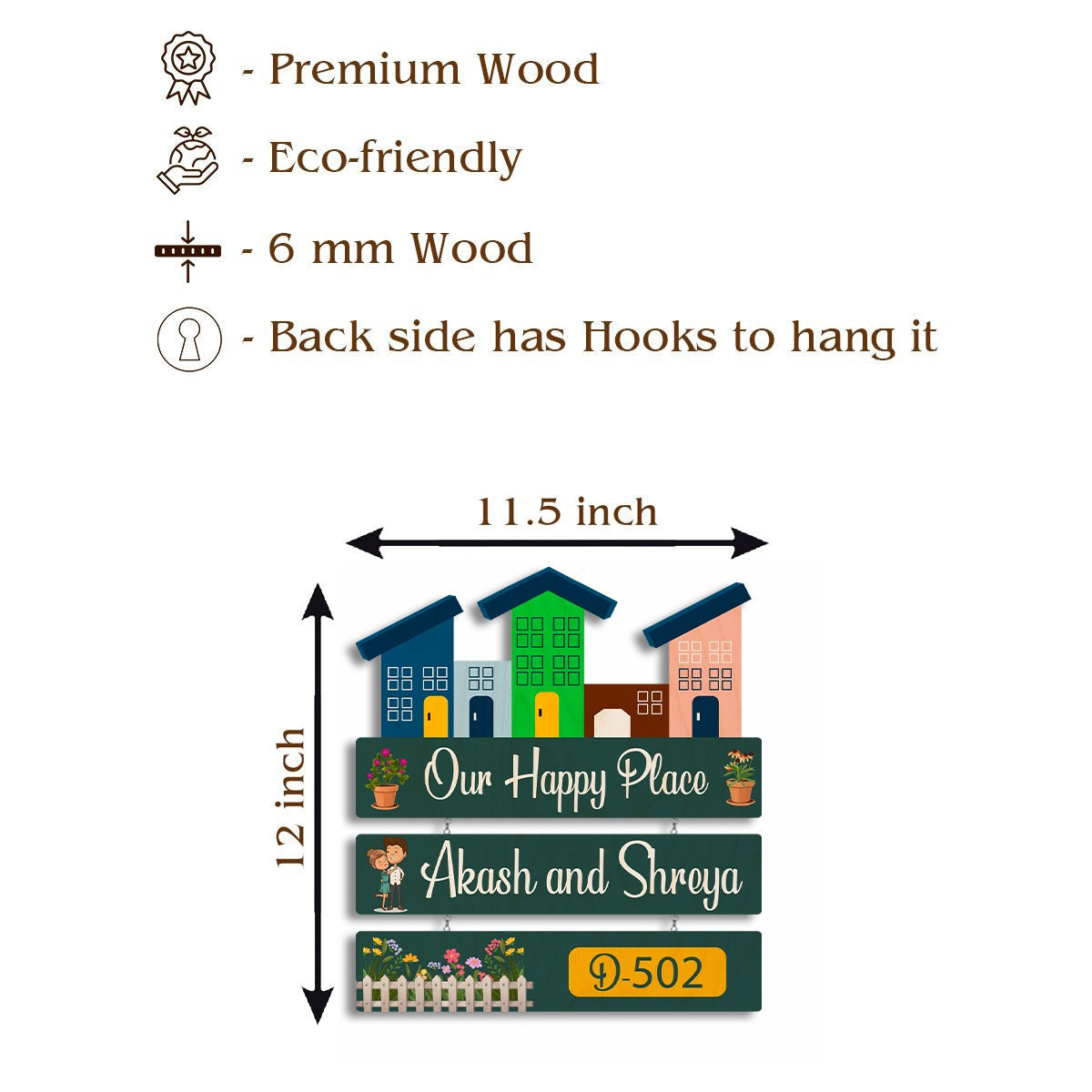 Customise Wood Name Plate – Happy Place for Entrance