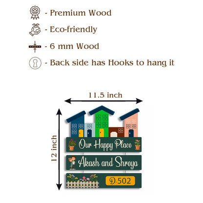 Customise Wood Name Plate – Happy Place for Entrance