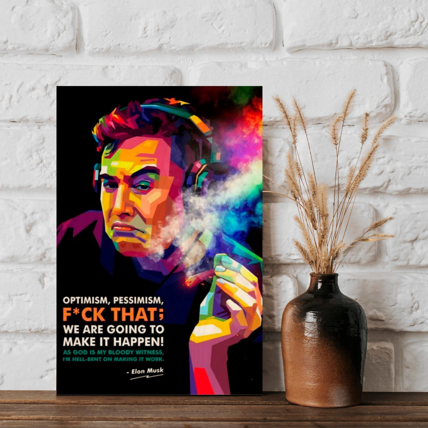 Elon Musk Wood Print – Colourful Pop Art Portrait - Sblossom