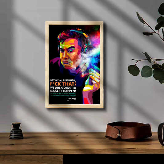 Elon Musk Wooden Frame – Colourful Pop Art in 3D - Sblossom