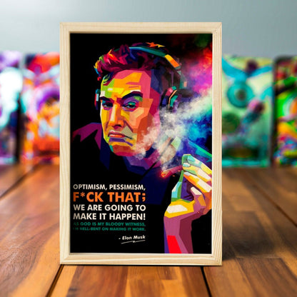 Elon Musk Wooden Frame – Colourful Pop Art in 3D - Sblossom