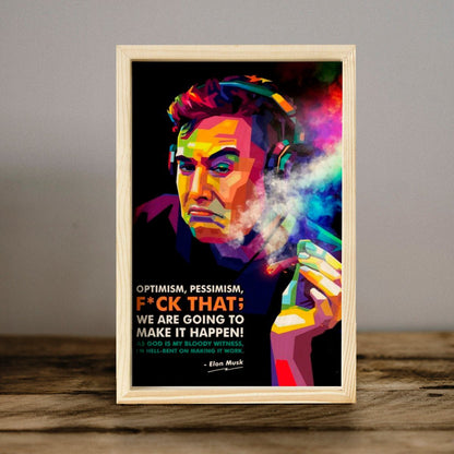 Elon Musk Wooden Frame – Colourful Pop Art in 3D - Sblossom