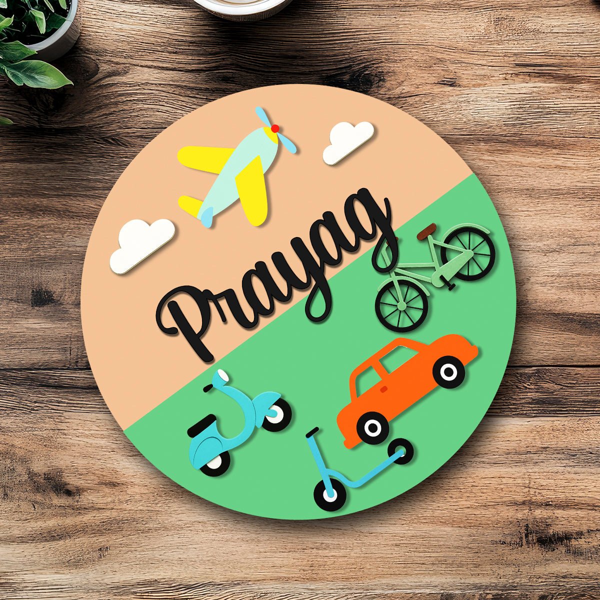 Embossed Kids Name Plate – Vehicles Theme in 3D - Sblossom