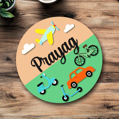 Embossed Kids Name Plate – Vehicles Theme in 3D - Sblossom