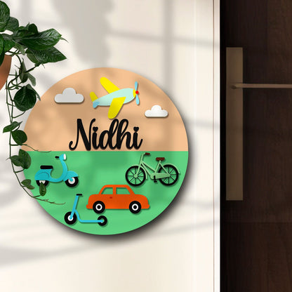 Embossed Kids Name Plate – Vehicles Theme in 3D - Sblossom