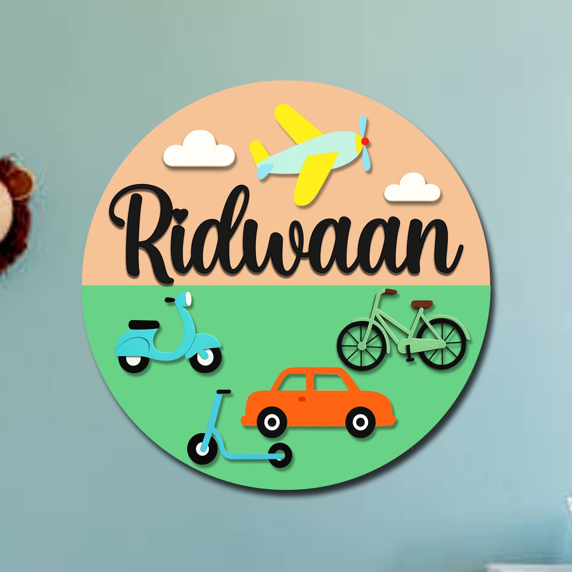 Embossed Kids Name Plate – Vehicles Theme in 3D - Sblossom