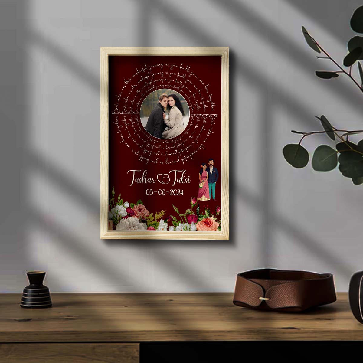 Eternal Bloom Wooden Frame in 3D – Personalized Floral Photo - Sblossom