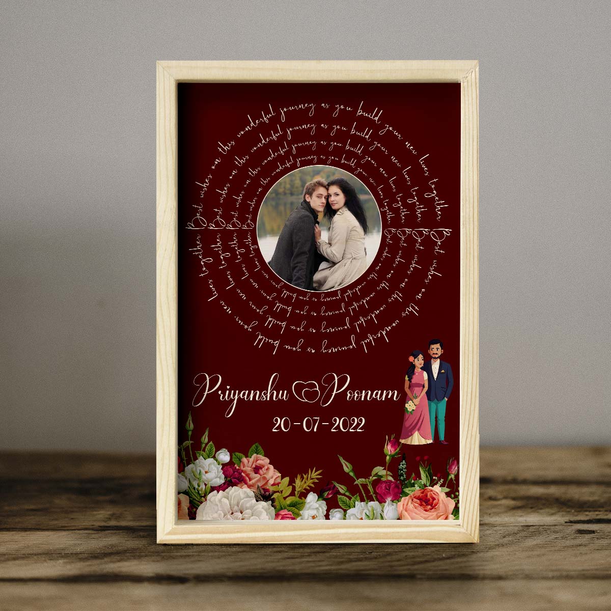 Eternal Bloom Wooden Frame in 3D – Personalized Floral Photo - Sblossom