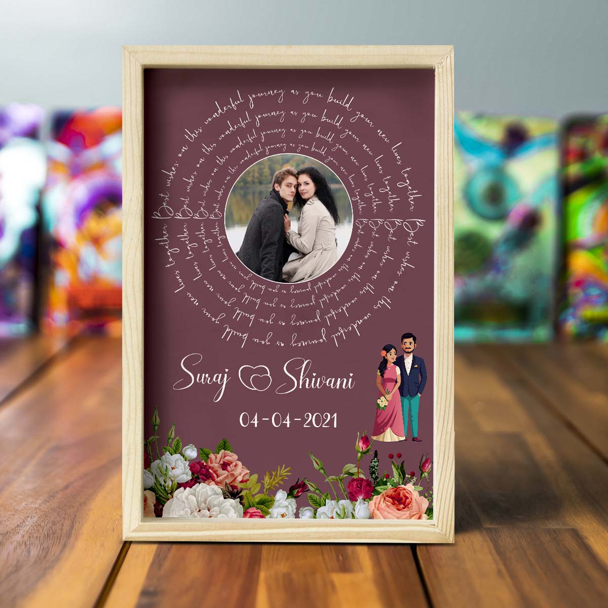 Eternal Bloom Wooden Frame in 3D – Personalized Floral Photo - Sblossom