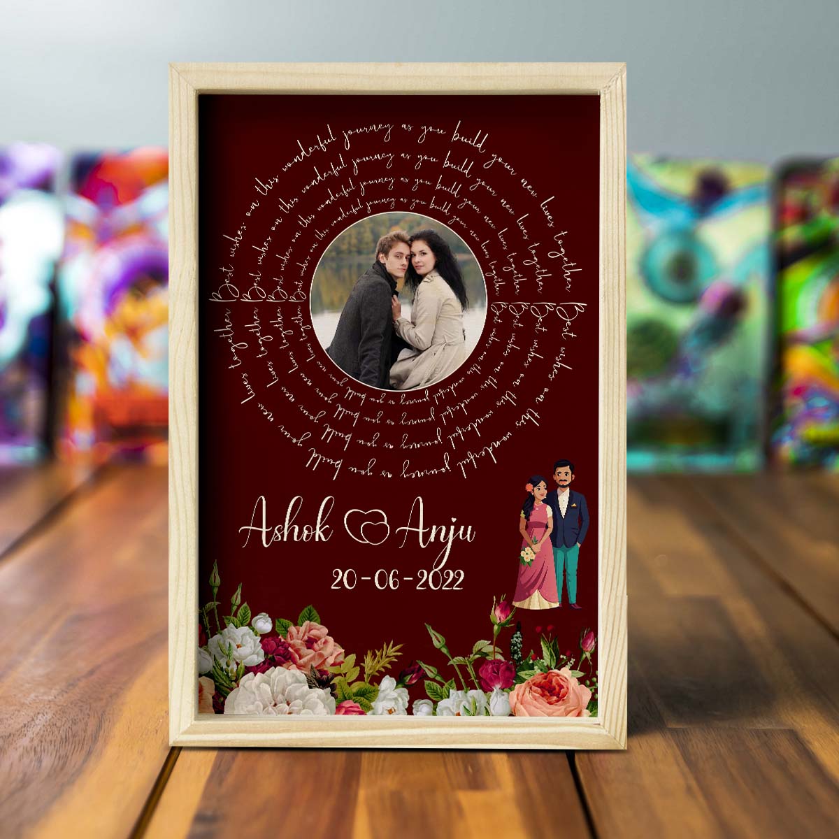 Eternal Bloom Wooden Frame in 3D – Personalized Floral Photo - Sblossom