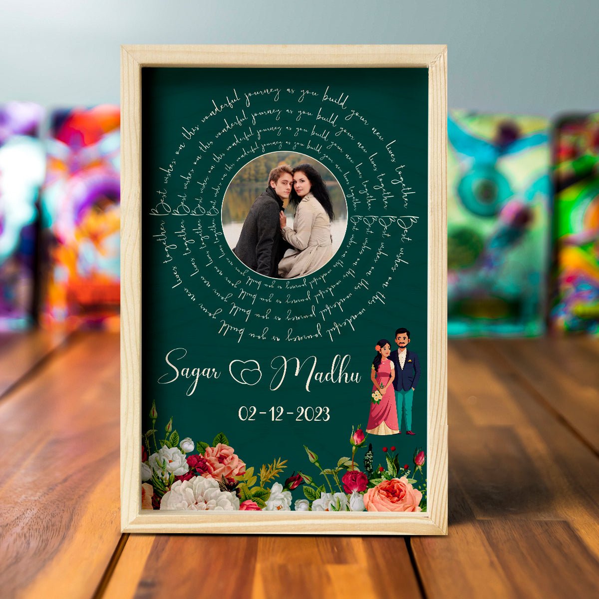 Eternal Bloom Wooden Frame in 3D – Personalized Floral Photo - Sblossom