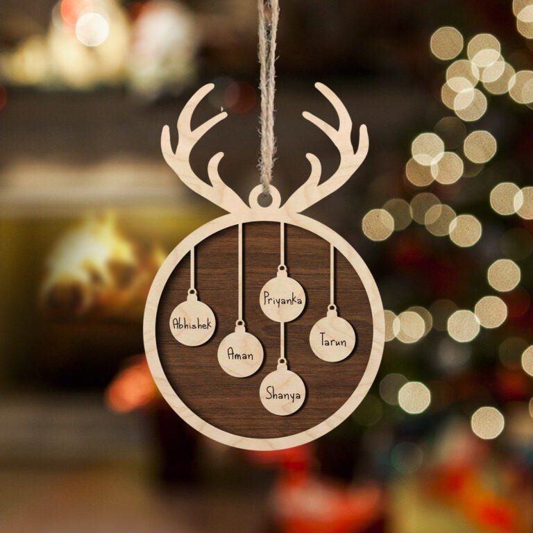 Family Christmas Ornament with Names – Antler Wood Design - Sblossom