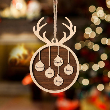 Family Christmas Ornament with Names – Antler Wood Design - Sblossom