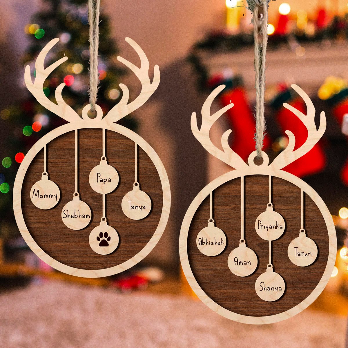 Family Christmas Ornament with Names – Antler Wood Design - Sblossom