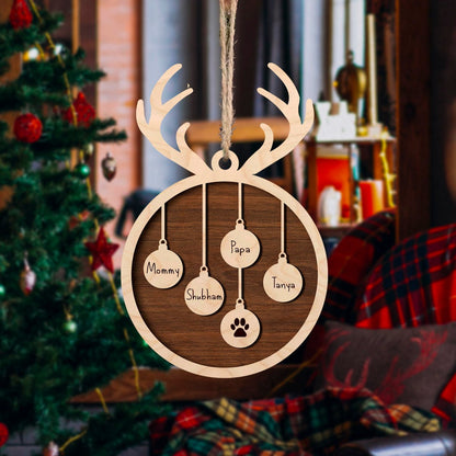 Family Christmas Ornament with Names – Antler Wood Design - Sblossom