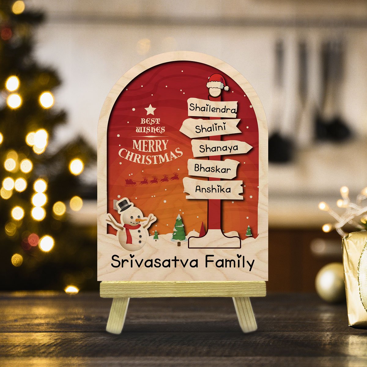 Family Christmas Wood Print with Stand – Names in 3D - Sblossom