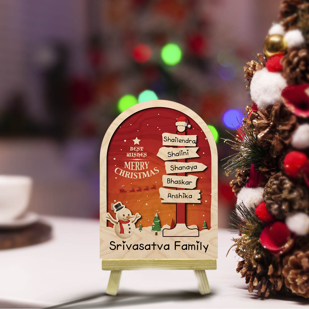 Family Christmas Wood Print with Stand – Names in 3D - Sblossom
