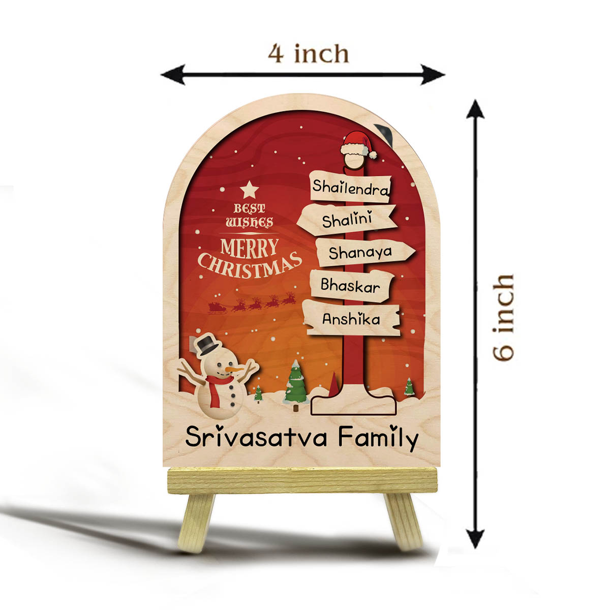 Family Christmas Wood Print with Stand – Names in 3D - Sblossom