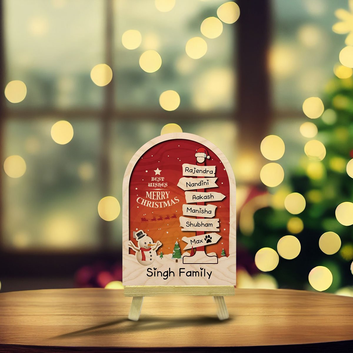 Family Christmas Wood Print with Stand – Names in 3D - Sblossom