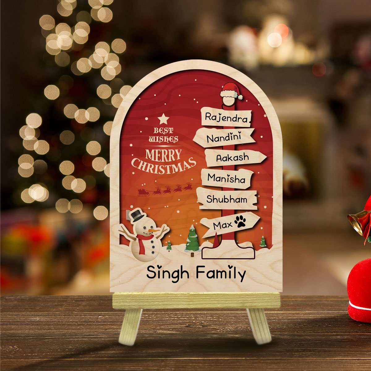 Family Christmas Wood Print with Stand – Names in 3D - Sblossom