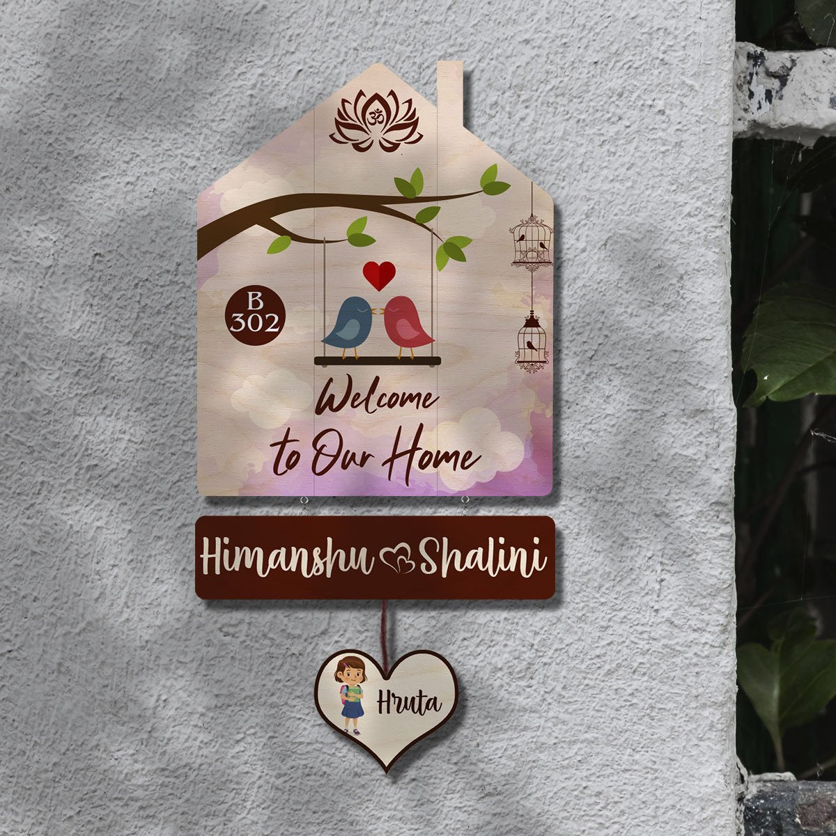 Family Name Plate Artwork – House Shape Lovebird Family - Sblossom