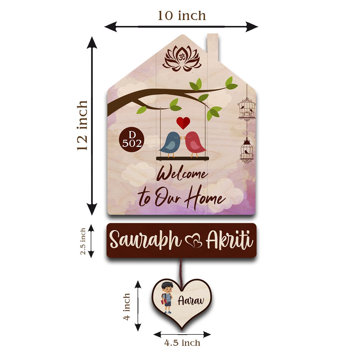 Family Name Plate Artwork – House Shape Lovebird Family - Sblossom