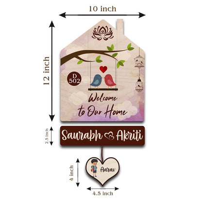 Family Name Plate Artwork – House Shape Lovebird Family - Sblossom