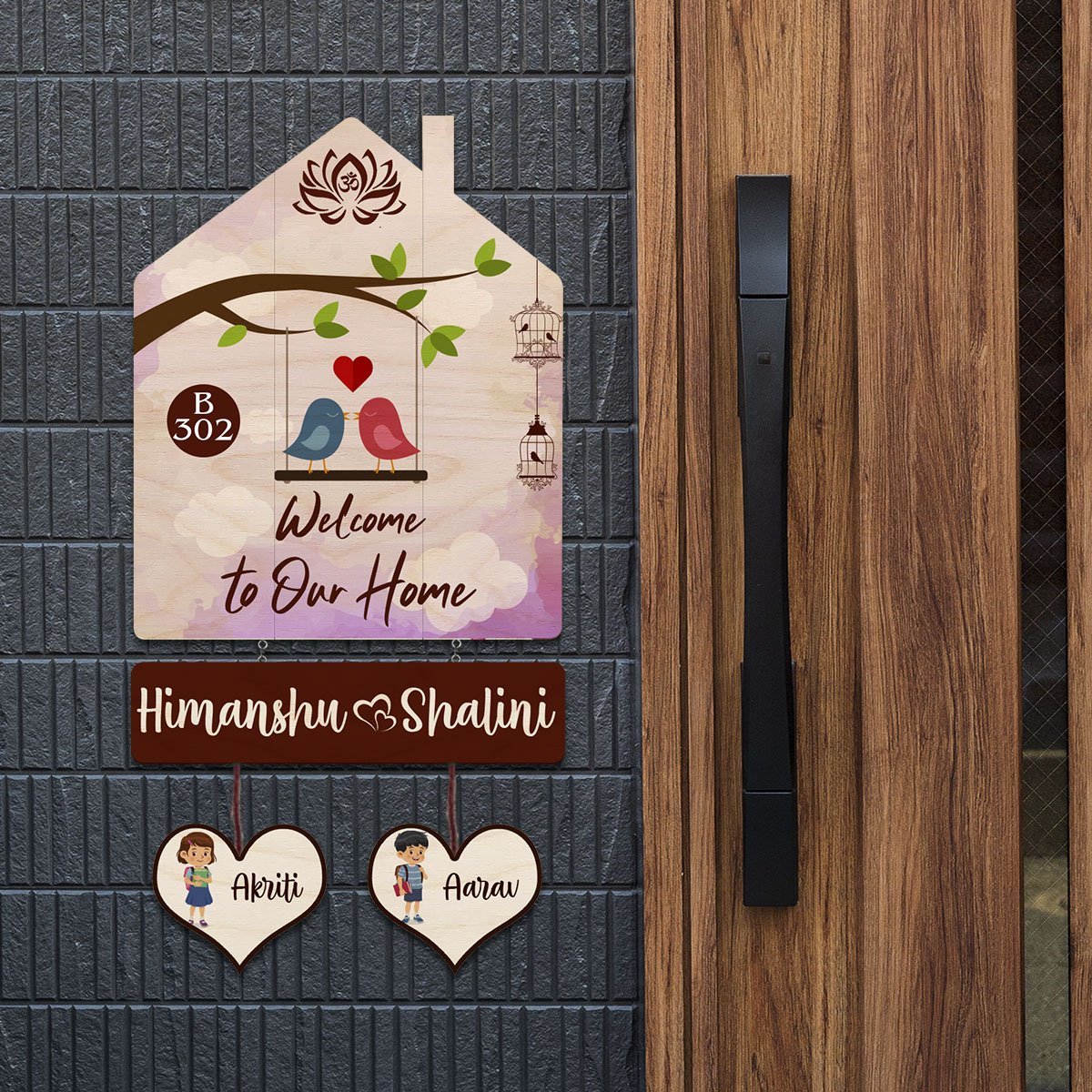 Family Name Plate Decoration – House Shape Family of 4 - Sblossom