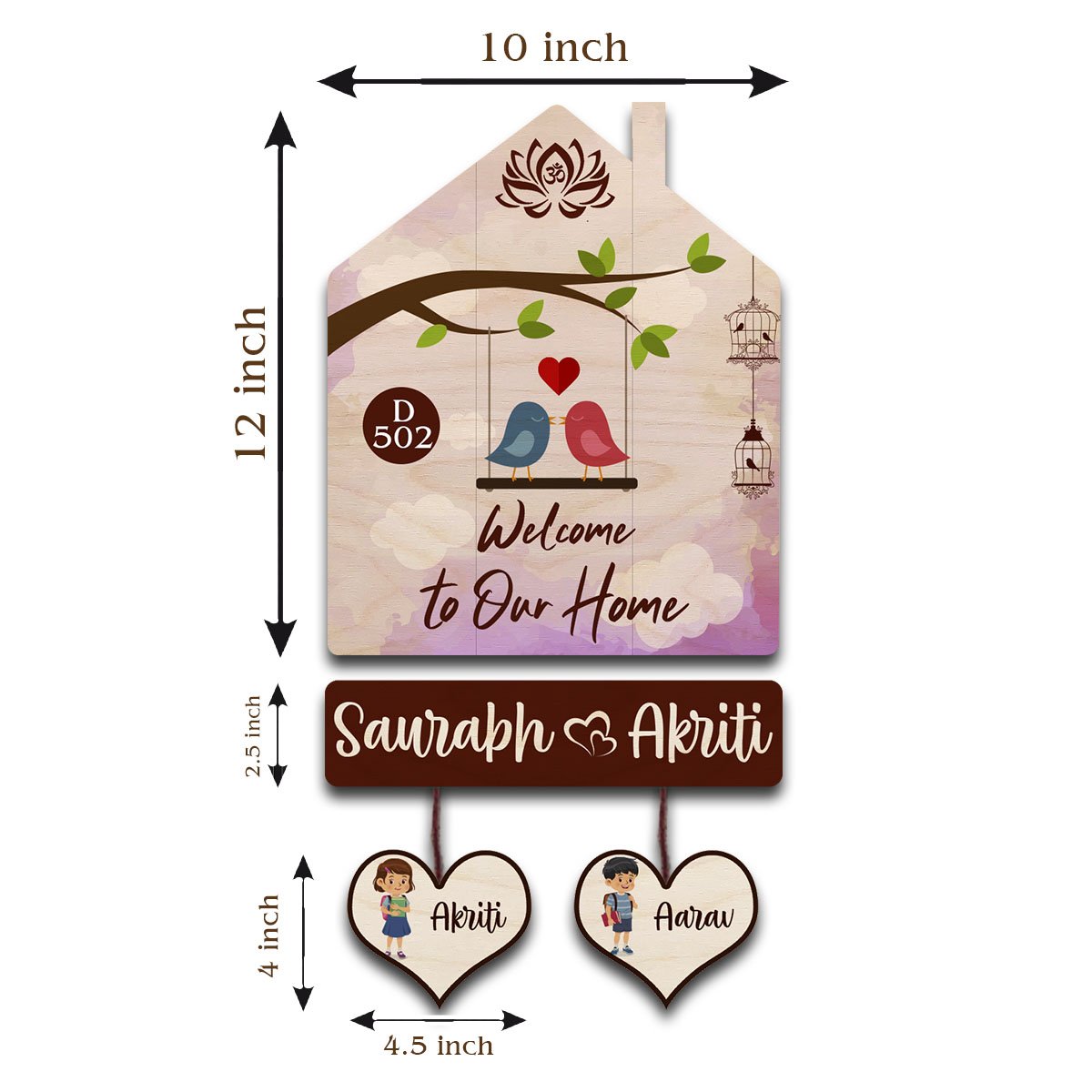 Family Name Plate Decoration – House Shape Family of 4 - Sblossom
