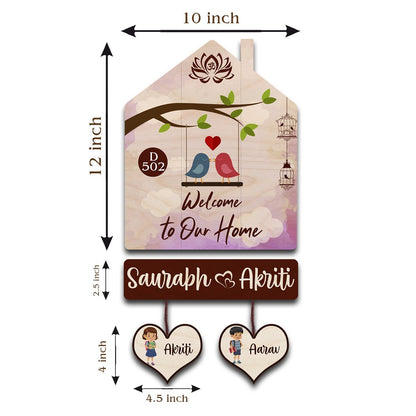 Family Name Plate Decoration – House Shape Family of 4 - Sblossom