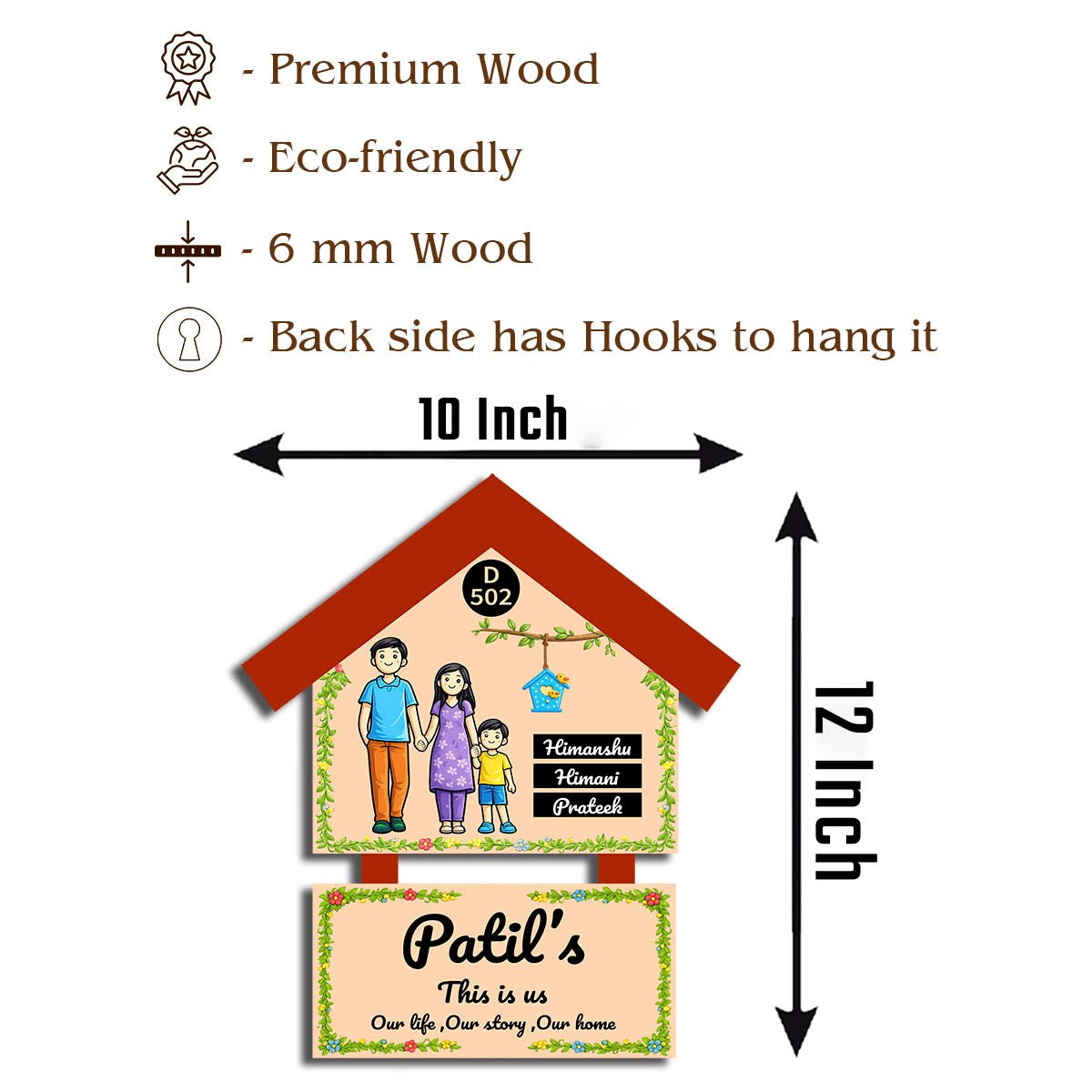 Family Name Plate Design – Cartoon Family with Birdhouse - Sblossom