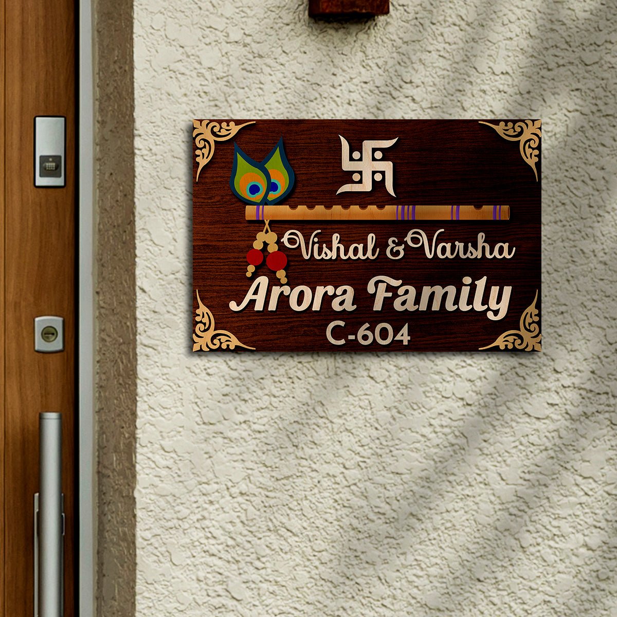 Family Name Plate Design for Home – Krishna Flute in 3D - Sblossom