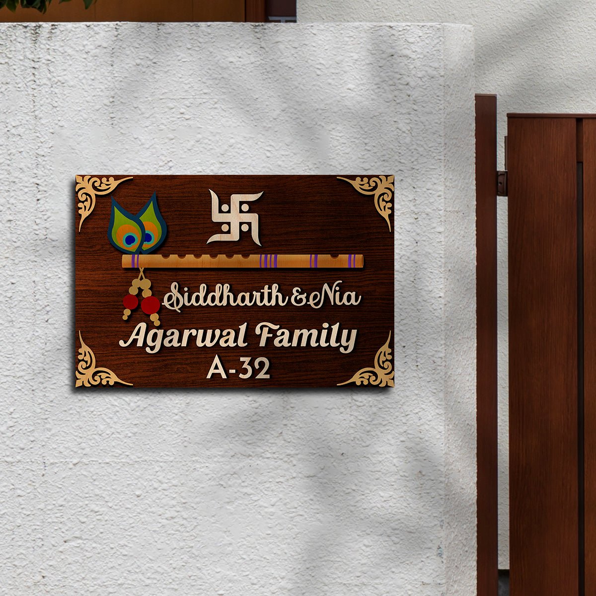 Family Name Plate Design for Home – Krishna Flute in 3D - Sblossom