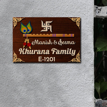 Family Name Plate Design for Home – Krishna Flute in 3D - Sblossom